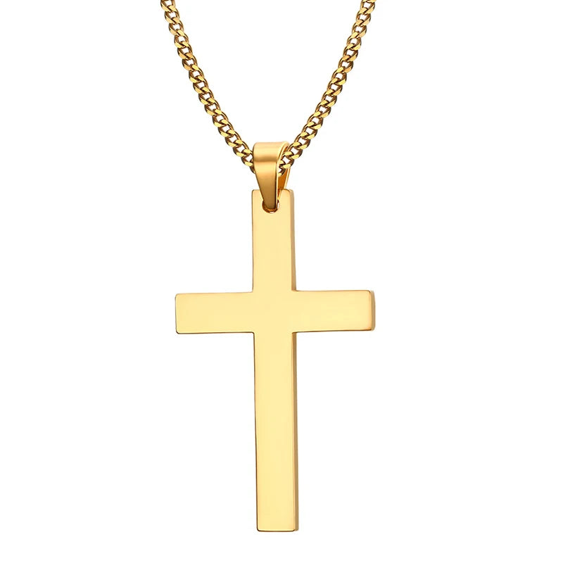 Stainless Steel Cross Pendant Necklace with Link Chain, Punk Hip Hop Jewelry Gift for Men & Women