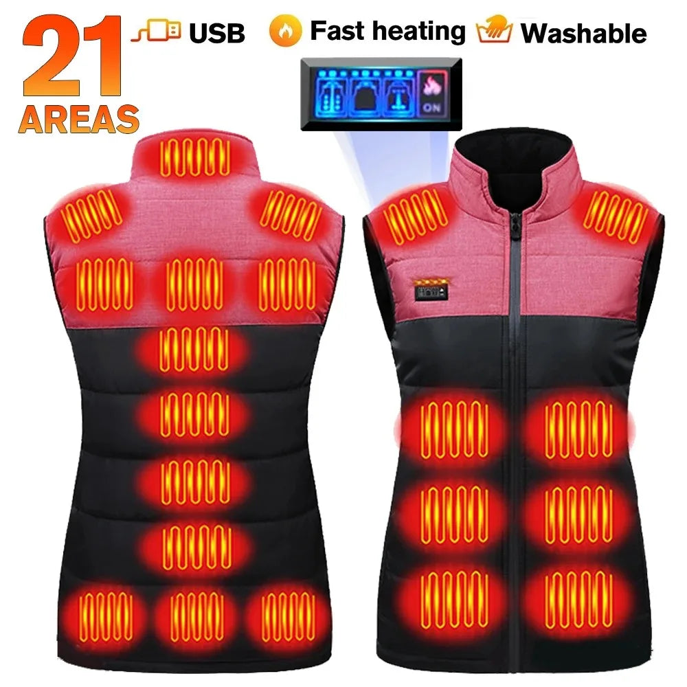 USB Self Heating Jacket for Men and Women Warm Vest Heated Coat Ski Camping Hiking Winter Cotton Clothing