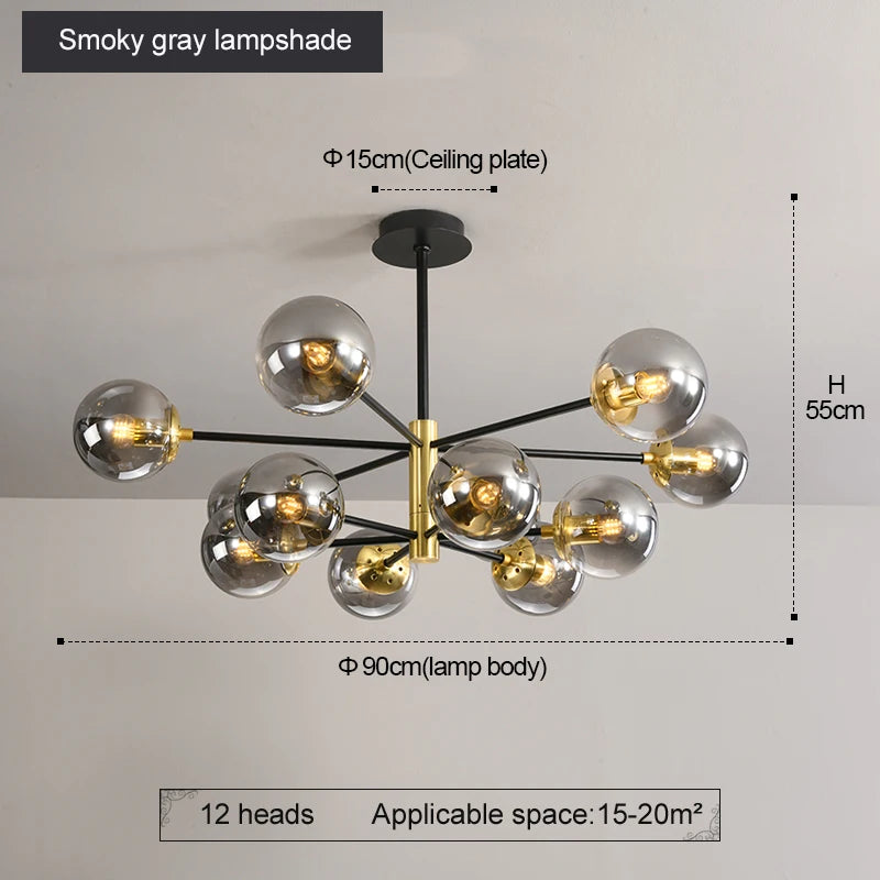 Modern Nordic Glass Ball LED Pendant Chandelier - Black Retro Vintage Loft Home Decor Lamp