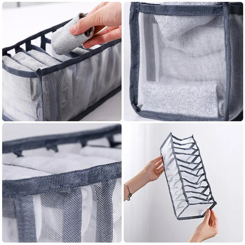 Foldable Underwear and Socks Organizer with Dividers Clothes Storage Box Breathable Mesh Bag for Wardrobe