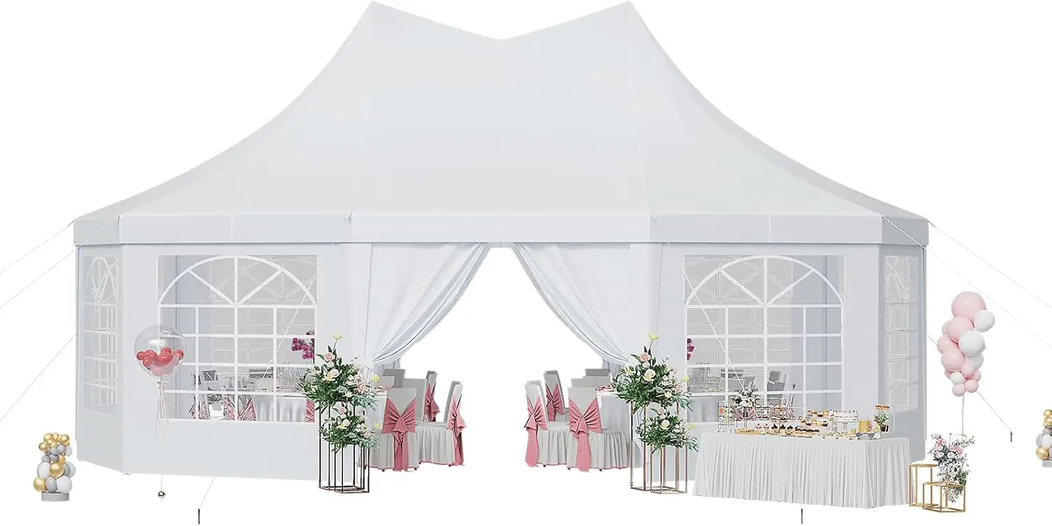 Waterproof Party Tent for Weddings and Outdoor Events with Removable Sidewalls and Roll-Up Door, Heavy-Duty Steel Frame