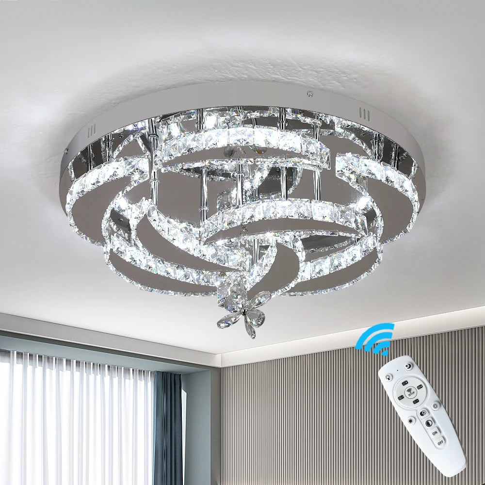 Modern K9 Crystal LED Chandelier Ceiling Lamp RC Dimmable Pendant Light for Living & Dining Room Home Fixture Luminaire
