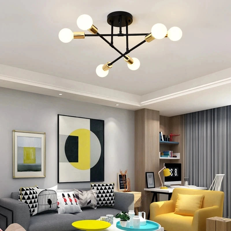 Nordic Minimalist LED Pendant Ceiling Chandelier in Black & Gold for Bedrooms & Living Rooms
