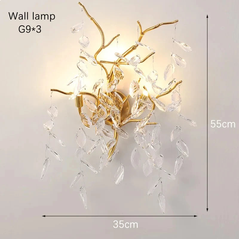 Luxury Gold Crystal LED Chandelier Lustre Ceiling Pendant Lamp for Living Dining Room Bedroom Villa Fixture
