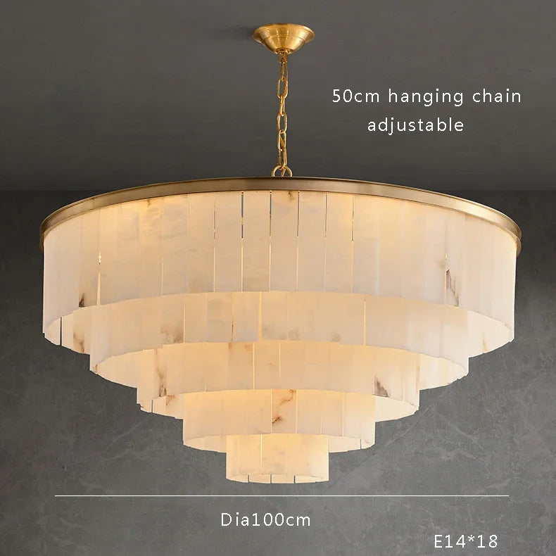 Full Copper Resin Chandelier with Luxury Marble Accents for Living Room Dining Room Bedroom Study