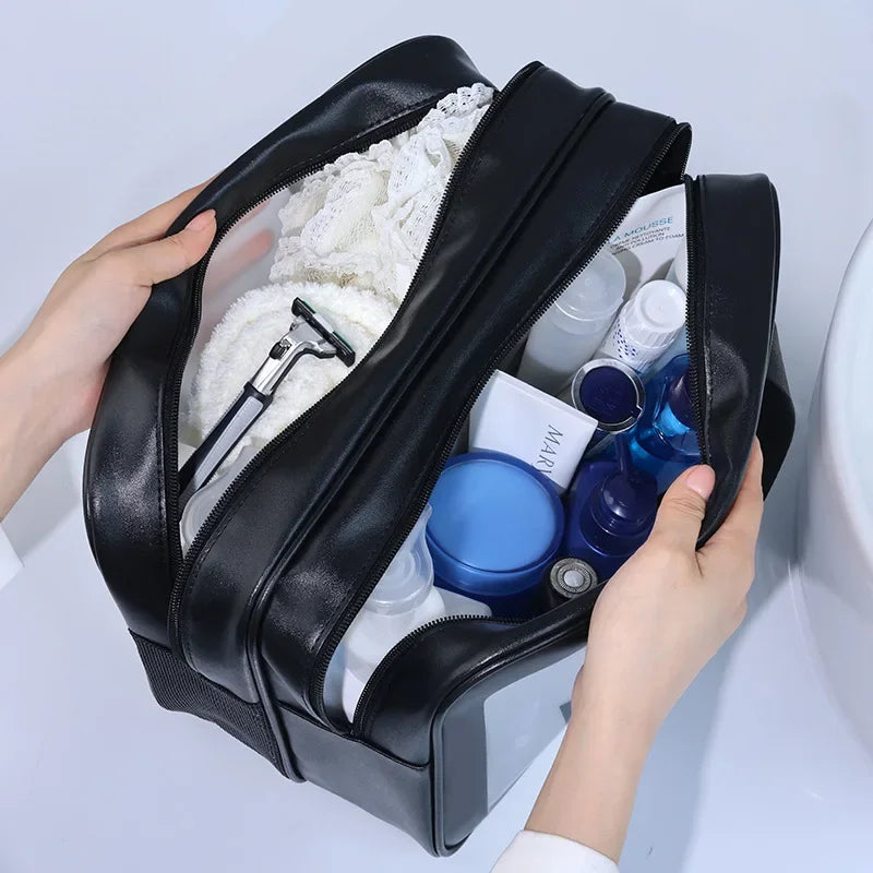 Dry-Wet Separation Transparent PU Makeup Bag, Portable Cosmetic Storage & Washing Bag for Travel Fitness Swimming