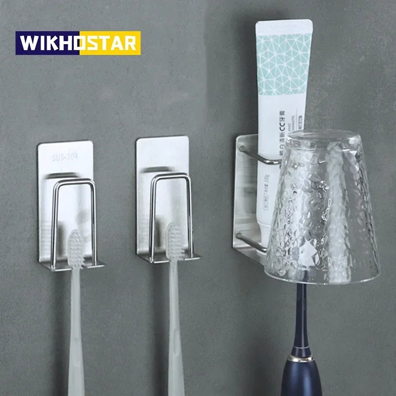 Stainless Steel Toothbrush Holder Shaver Cup Wall Mount Storage Rack Bathroom Accessories Set