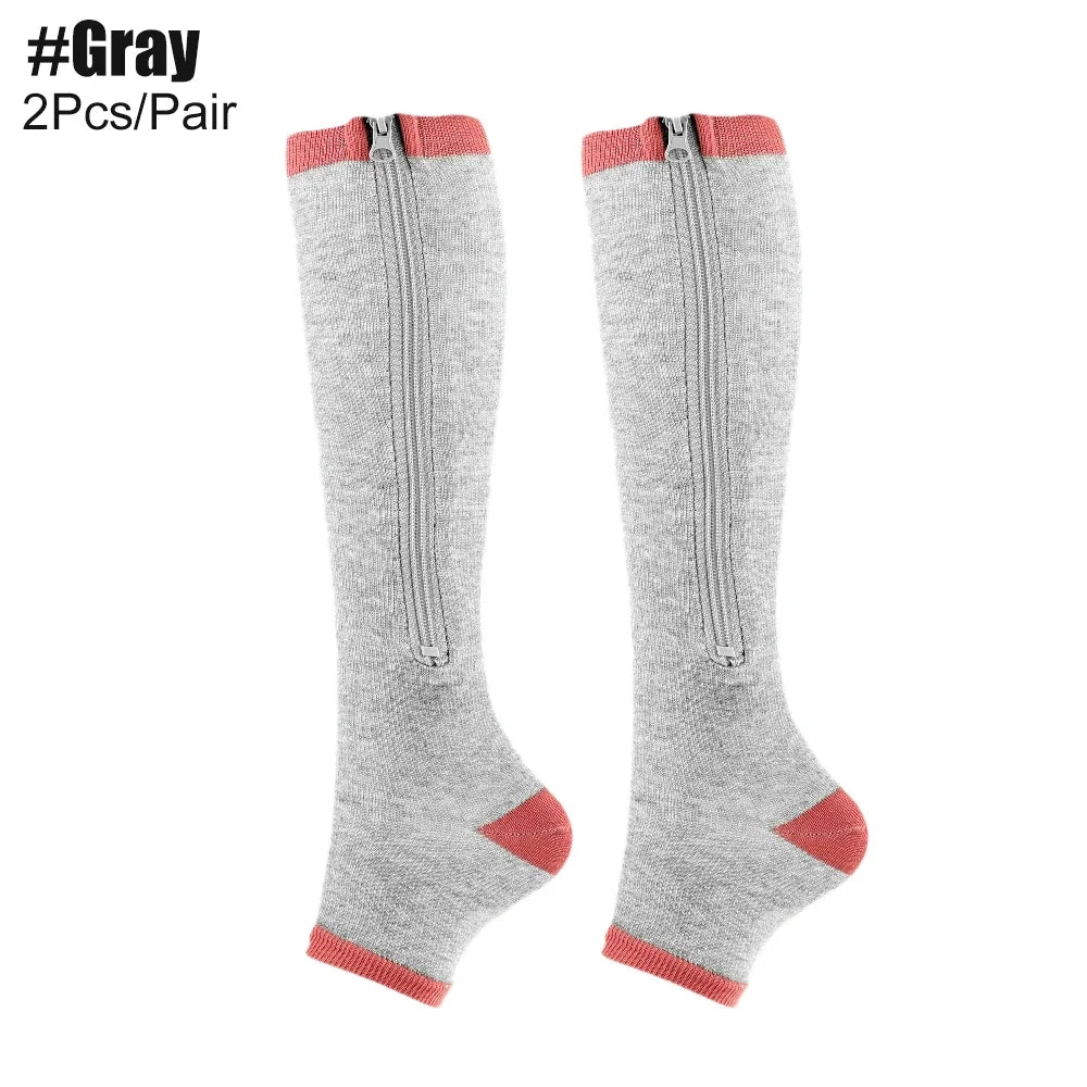 Zipper Compression Socks for Women and Men - Calf Knee High 15-20mmHg Open Toe Compression Stockings for Walking