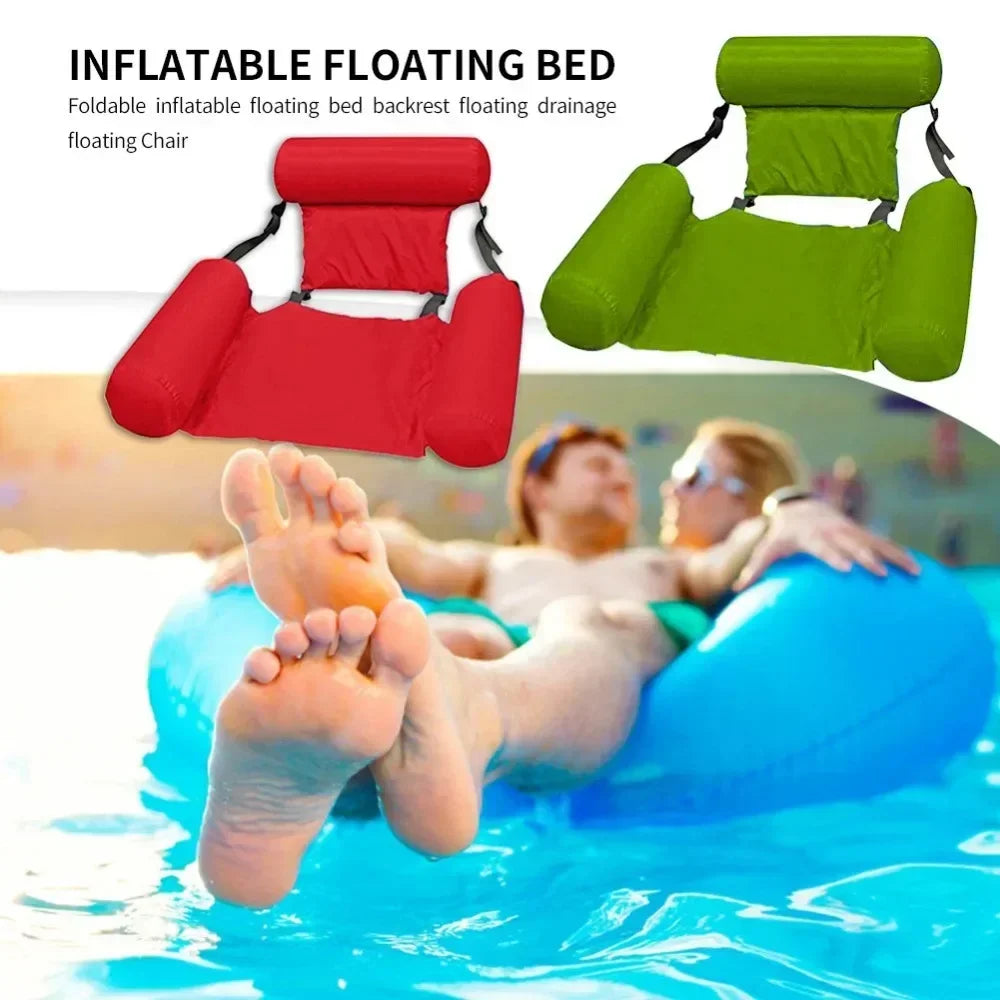 Foldable Floating Water Hammock Lounger, Inflatable Pool Mat & Recliner Bed Swimming Air Mattress