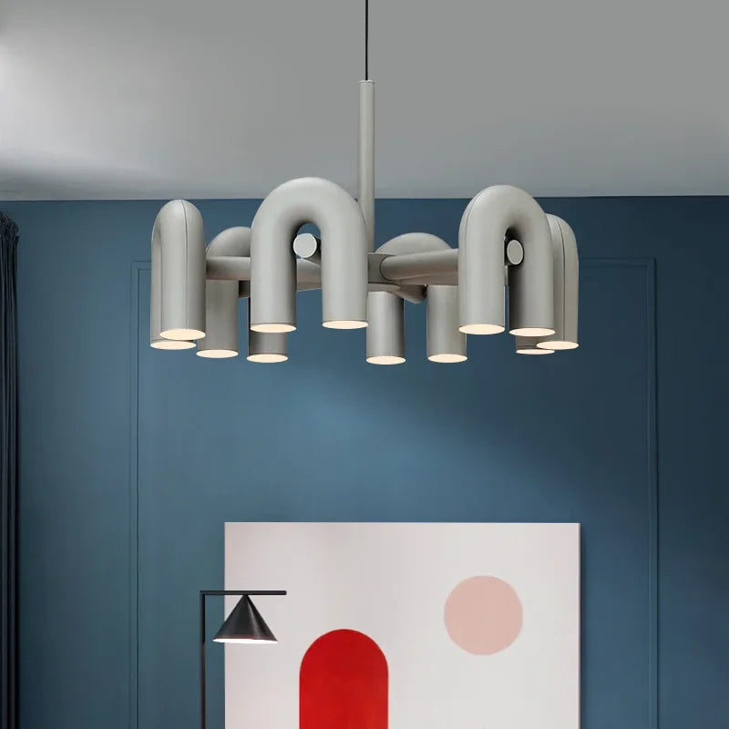 Modern Luxury U-Shaped Metal LED Pendant Light in Black & Orange for Living & Dining Room