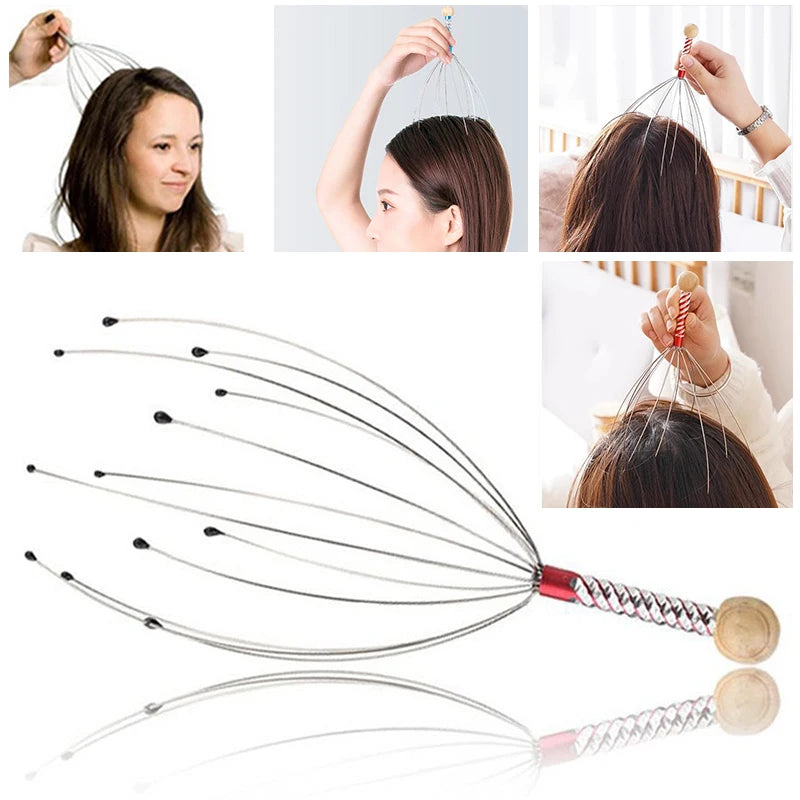 Octopus Head Massager Stainless Steel Engraved Head Relaxer Brain Massage Claw Scalp Scratcher Itch Reliever