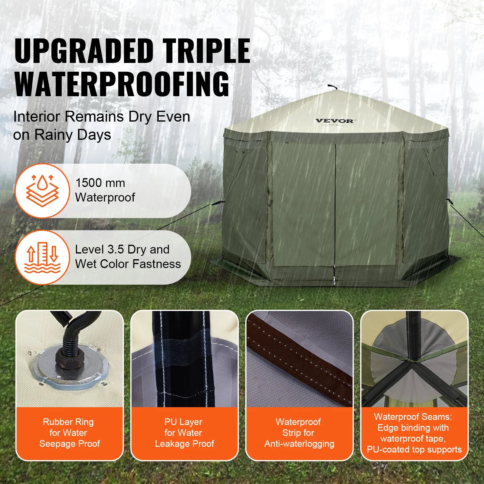 Pop-Up Gazebo Tent - Multi-Sided Screen Canopy Sun Shelter with Removable Privacy Wind Cloths and Mesh Windows