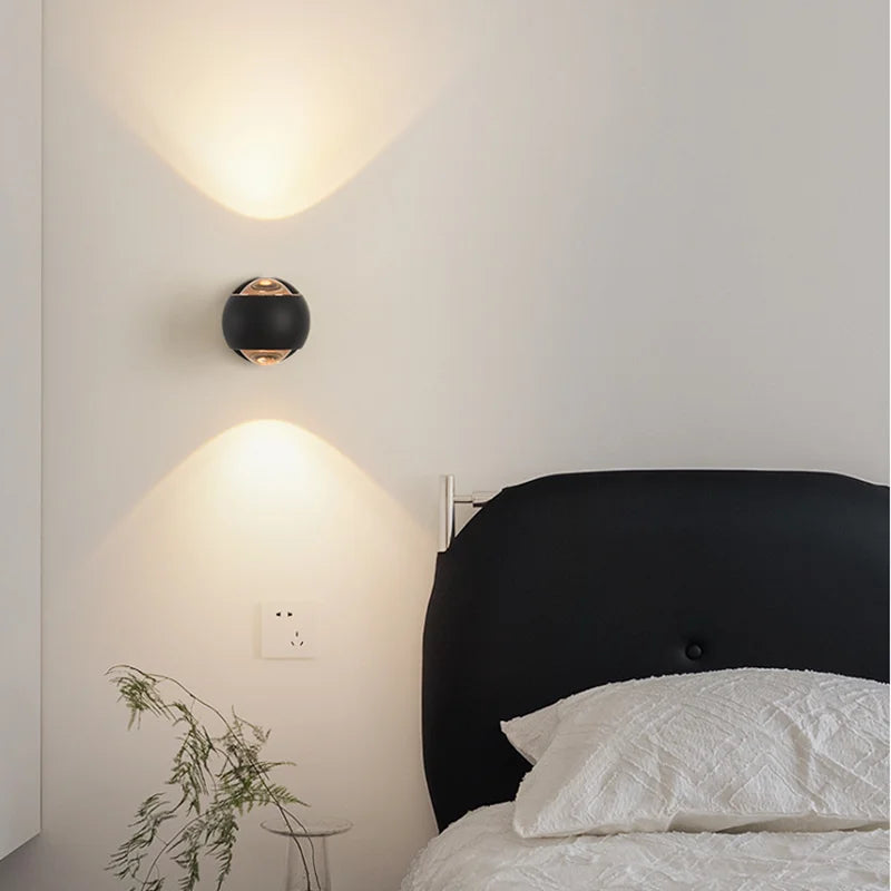 Modern Nordic Rotatable LED Up-Down Wall Sconce - Frosted Metal & Acrylic Lens Bedroom Lamp