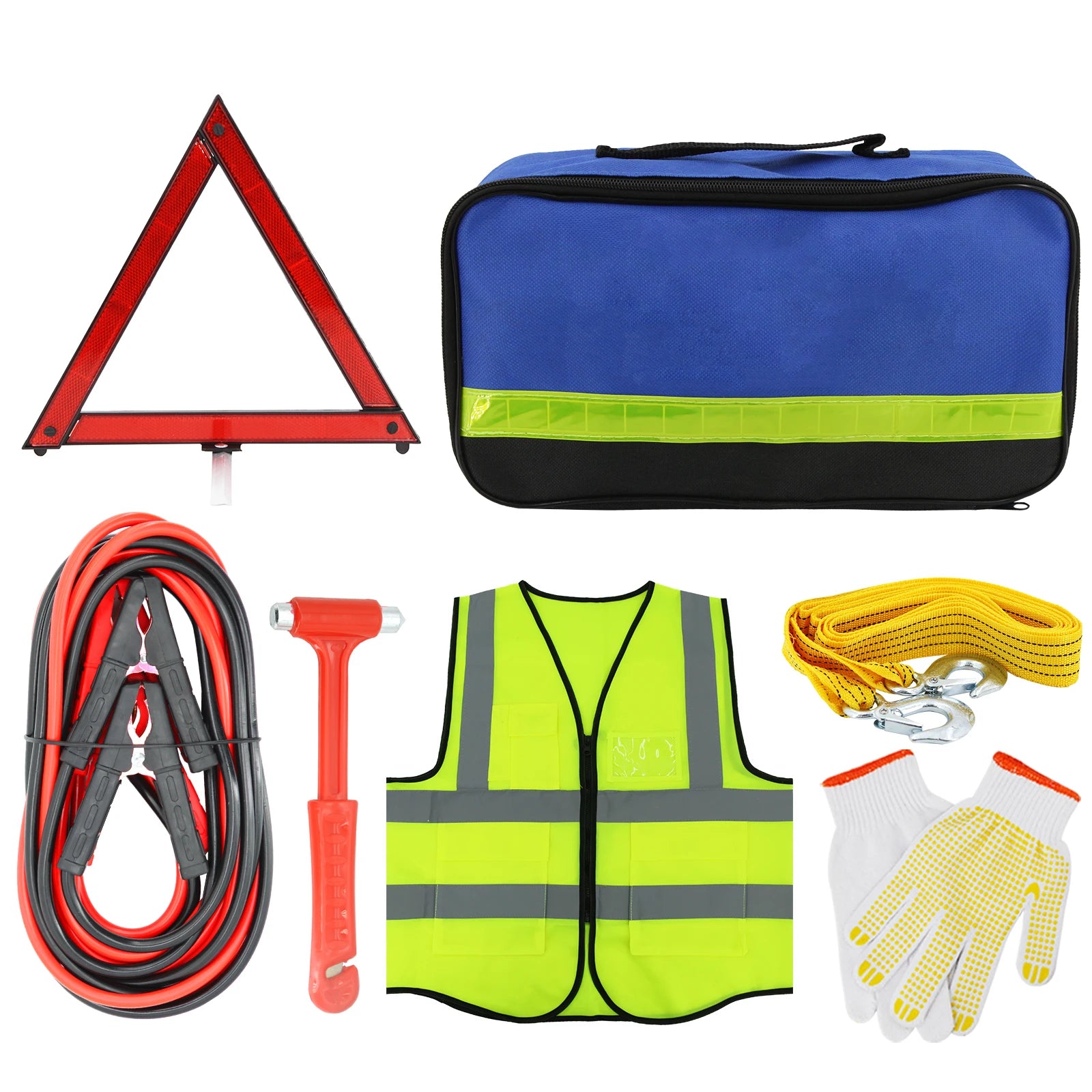 Car Emergency Roadside Assistance Kit - Jumper Cable, Tow Strap & First Aid Supplies for Motorists