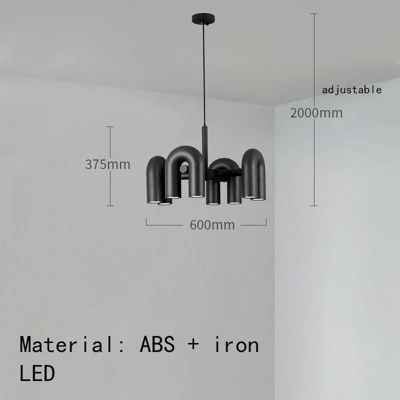 Modern Luxury U-Shaped Metal LED Pendant Light in Black & Orange for Living & Dining Room