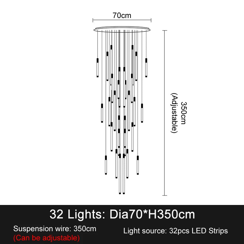 Modern Luxury LED Staircase Chandelier for Duplex, Attic, Living Room & Restaurant