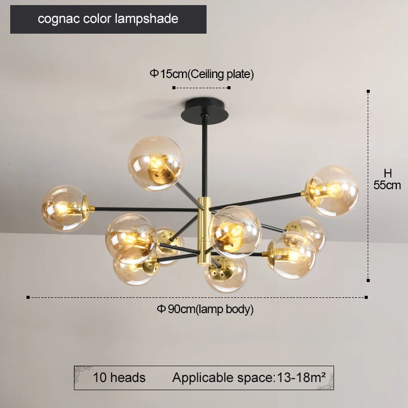 Modern Nordic Glass Ball LED Pendant Chandelier - Black Retro Vintage Loft Home Decor Lamp