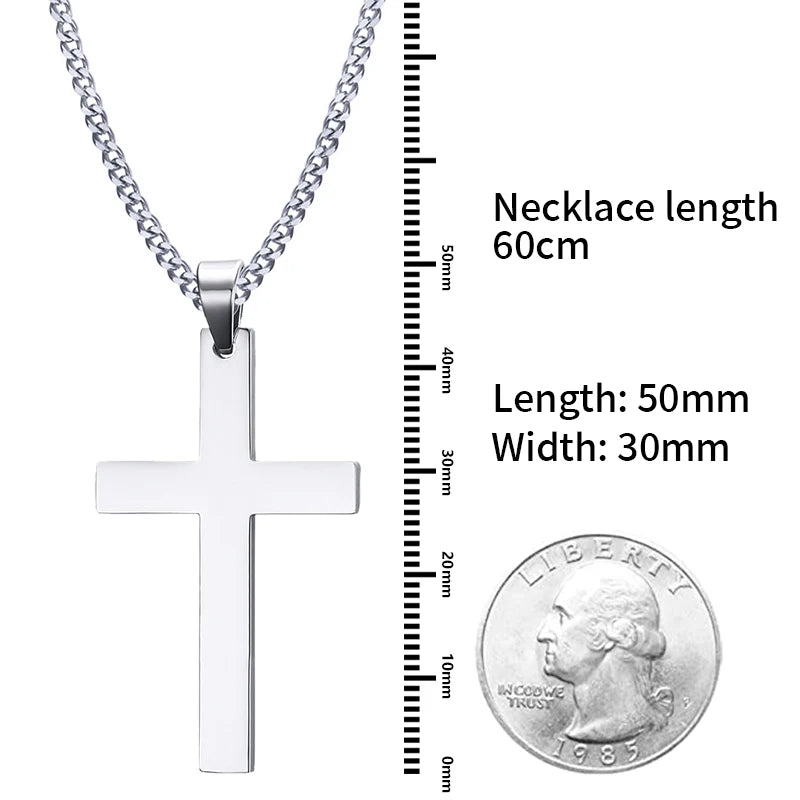 Stainless Steel Cross Pendant Necklace with Link Chain, Punk Hip Hop Jewelry Gift for Men & Women