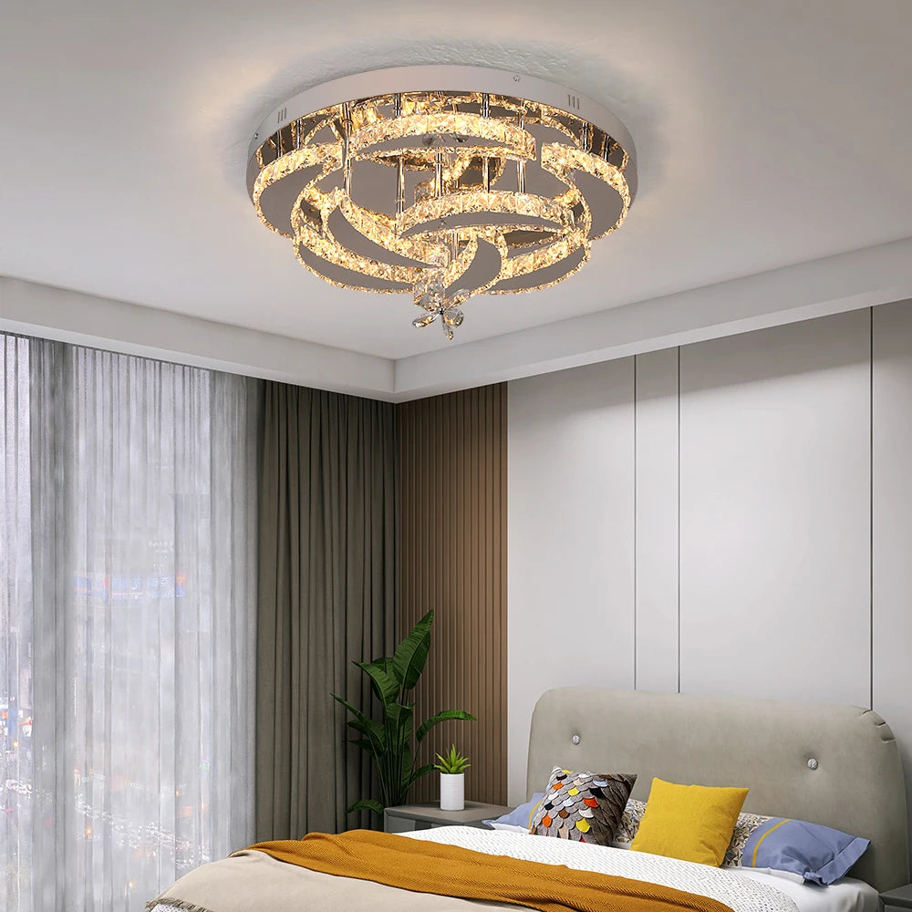 Modern K9 Crystal LED Chandelier Ceiling Lamp RC Dimmable Pendant Light for Living & Dining Room Home Fixture Luminaire
