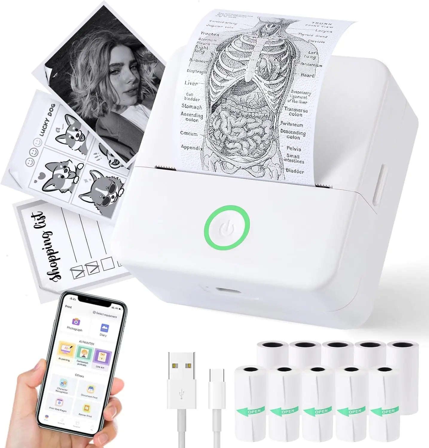 Thermal Mini Printer - Portable Inkless Bluetooth Sticker Maker and Pocket Photo Printer for Children DIY