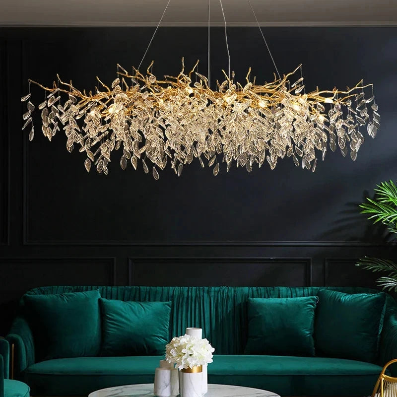 Luxury Gold Crystal LED Chandelier Lustre Ceiling Pendant Lamp for Living Dining Room Bedroom Villa Fixture