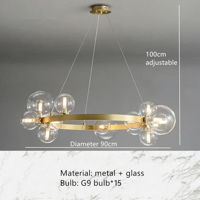 Clear White Glass Ball Chandelier, Adjustable Cord Suspension Lamp for Parlor Dining Room Bedroom with G9 Bulb