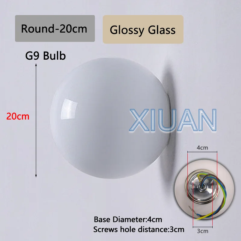 Concealed Base Glass Wall Lamp - French Bauhaus Milky White Round Ball Light for Bedside & Bathroom Mirror
