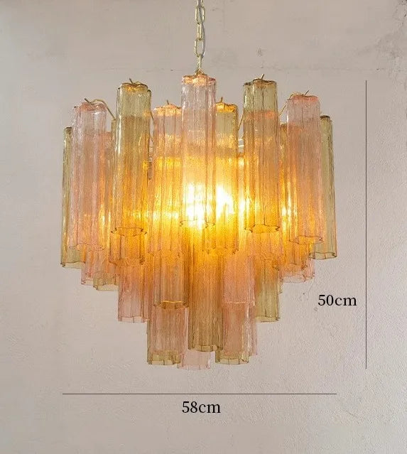 Art Deco Stained Glass Tube Chandelier for Dining Room Kitchen Island Lighting Home Decor Luxury Ceiling Pendant Lamp