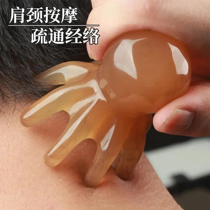 Octopus Resin Scalp Massage Comb - Meridian Scraping Acupuncture Gua Sha Brush for Fatigue Relief