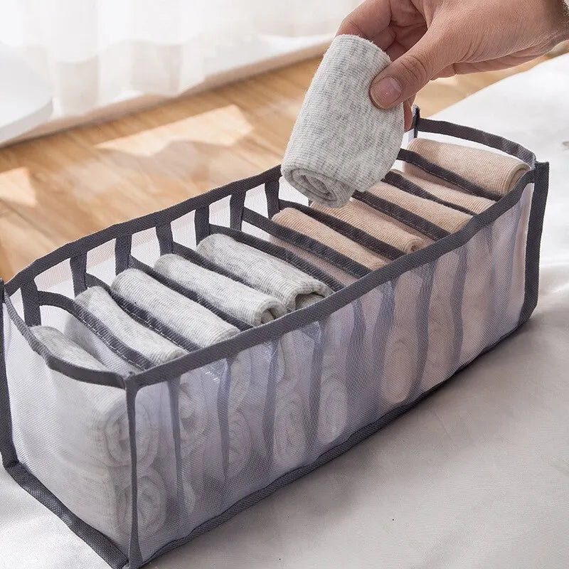 Foldable Underwear and Socks Organizer with Dividers Clothes Storage Box Breathable Mesh Bag for Wardrobe