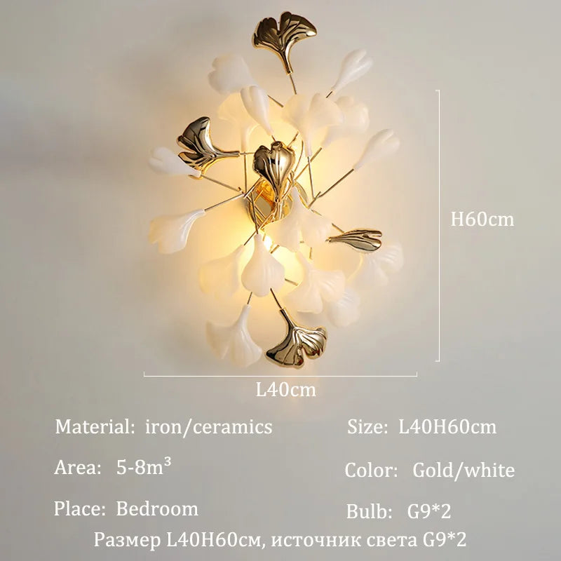 Modern Ceramic Chandelier Ginkgo Biloba Design for Home Villa Living Room Pendant Lamp Hanging Fixture