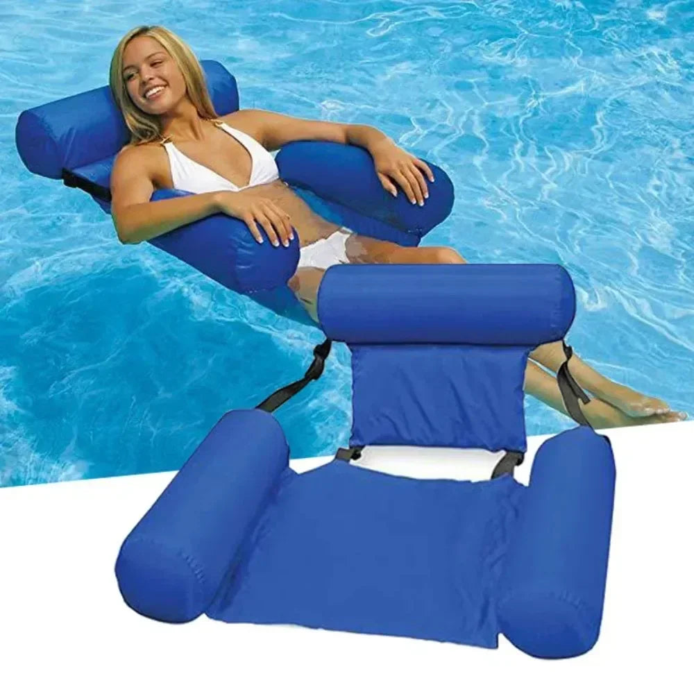 Foldable Floating Water Hammock Lounger, Inflatable Pool Mat & Recliner Bed Swimming Air Mattress