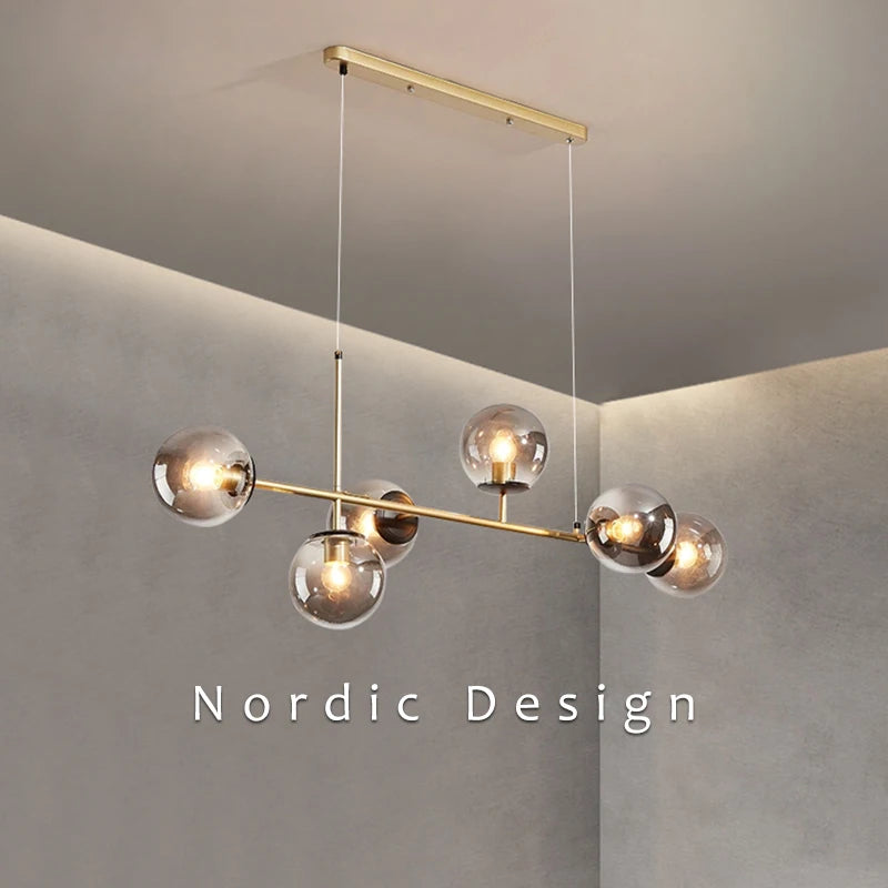 Modern Minimalist Nordic Glass Ball Pendant Chandelier for Dining Room, Kitchen Island & Living Room