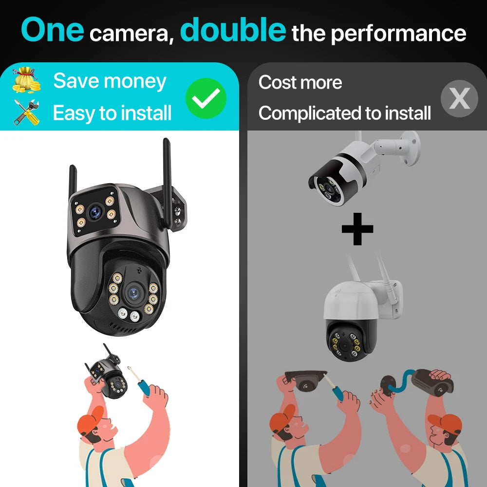4K 8MP HD WiFi PTZ Camera Outdoor Dual Lens Dual Screen AI Auto Tracking IP CCTV Camera Audio Video Surveillance P2P iCSee