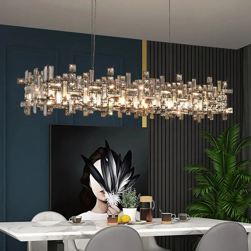Luxury Chrome LED Crystal Chandelier for Home Villa Living & Dining Room Ceiling Pendant Lighting Fixture