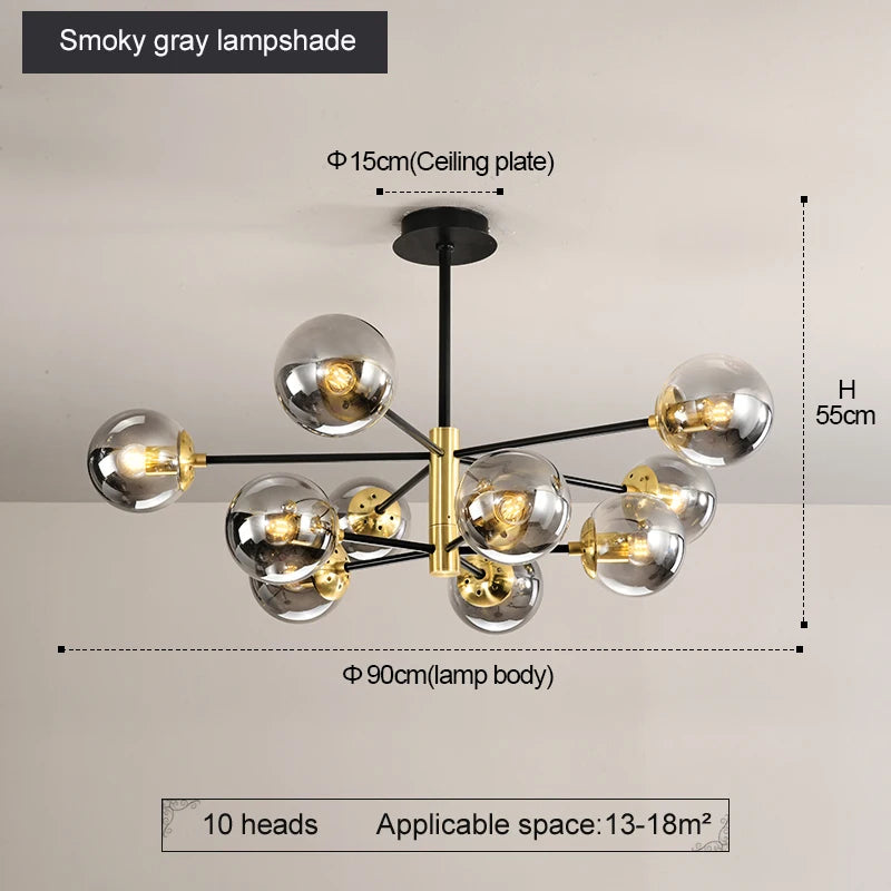Modern Nordic Glass Ball LED Pendant Chandelier - Black Retro Vintage Loft Home Decor Lamp