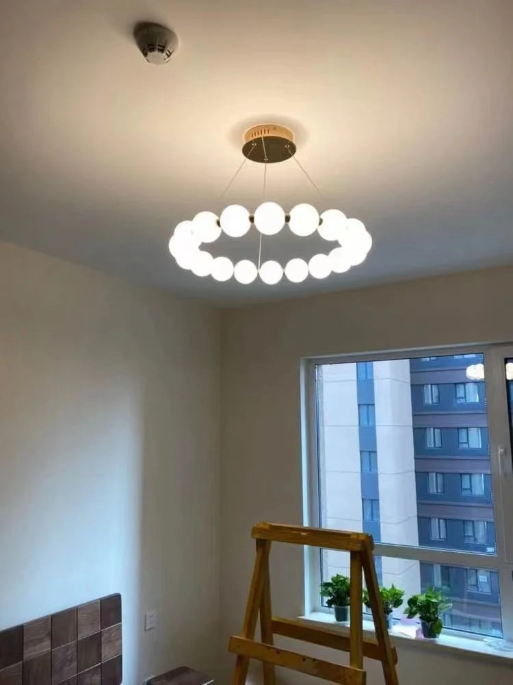 Nordic Magic Bean Round Chandelier - Modern Minimalist Lamp for Living Room, Bedroom & Restaurant
