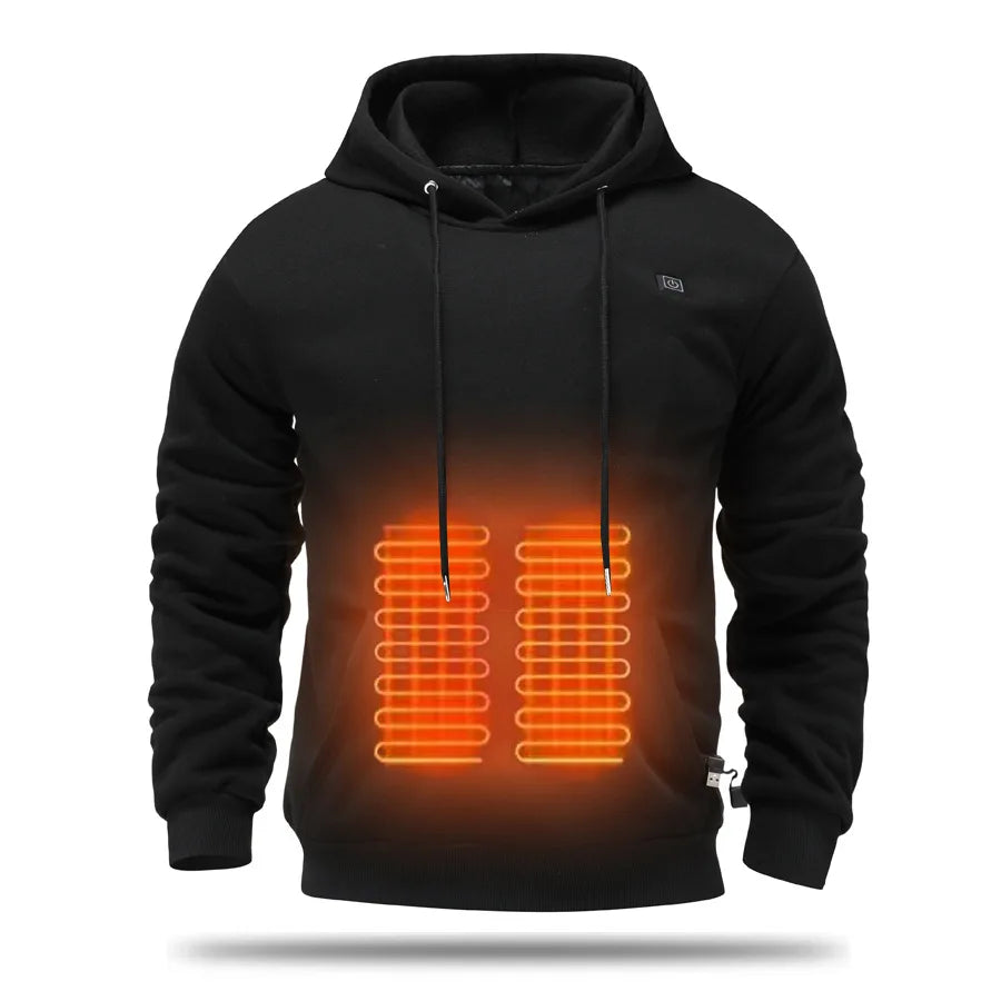 Men's USB Heated Jacket Winter Electric Heating Sweatshirt with Hood Warm Rechargeable Thermal Clothing for Outdoor Sports & Skiing