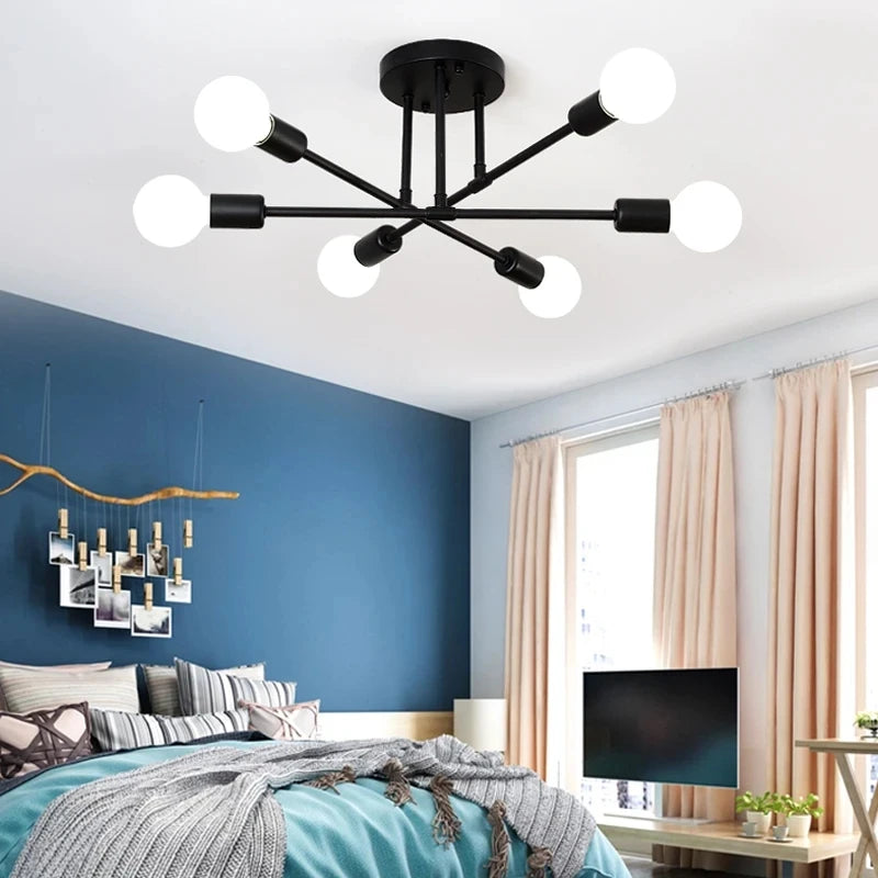 Nordic Minimalist LED Pendant Ceiling Chandelier in Black & Gold for Bedrooms & Living Rooms