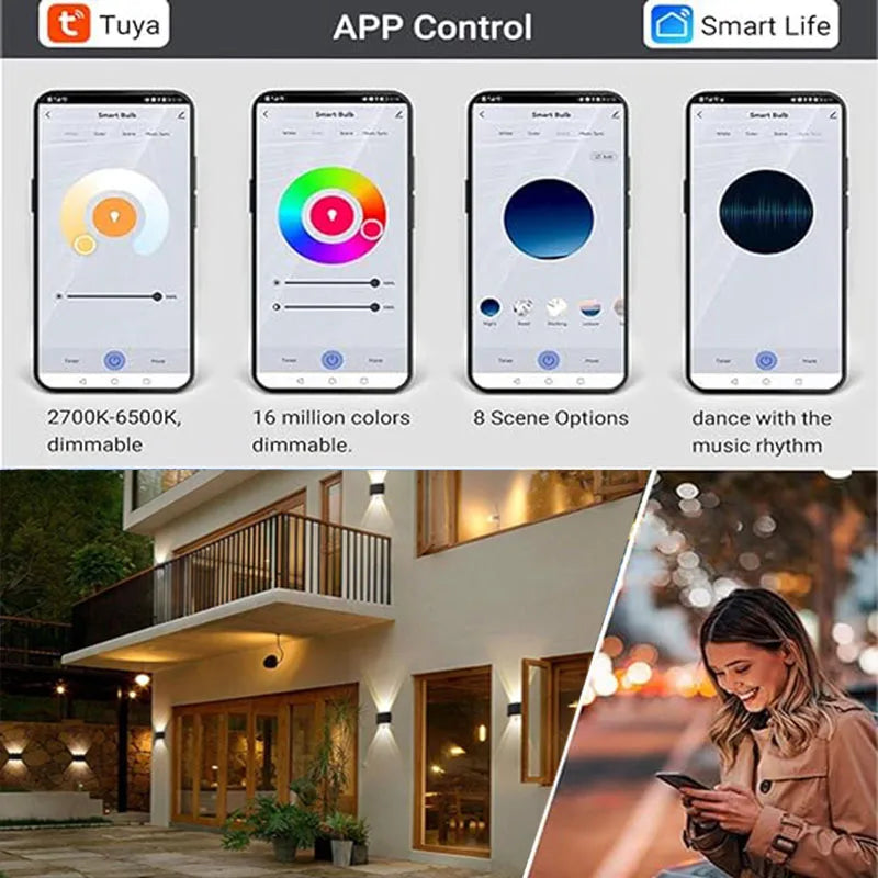 Tuya Up and Down Wall Light - Smart Life App RGB Outdoor Porch Lighting for Party and Garden, Works with Alexa Google
