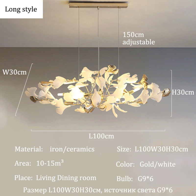 Modern Ceramic Chandelier Ginkgo Biloba Design for Home Villa Living Room Pendant Lamp Hanging Fixture