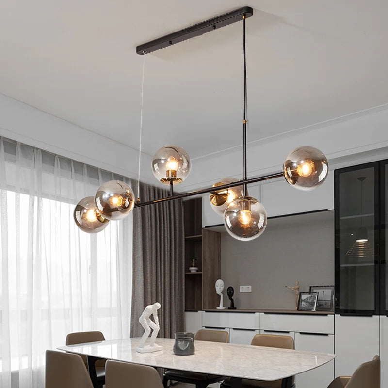 Modern Minimalist Nordic Glass Ball Pendant Chandelier for Dining Room, Kitchen Island & Living Room