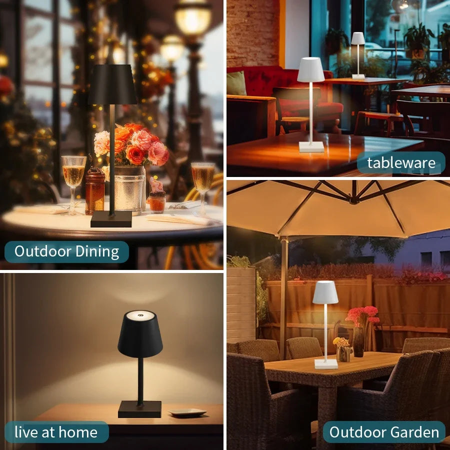 LED Desk Lamp USB Rechargeable Wireless Touch 3-Color Desktop Night Light for Bar Restaurant Creative Ambient Decor