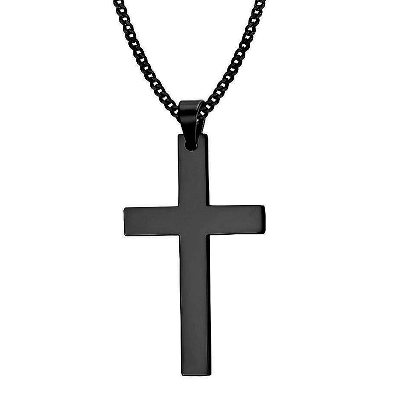 Stainless Steel Cross Pendant Necklace with Link Chain, Punk Hip Hop Jewelry Gift for Men & Women