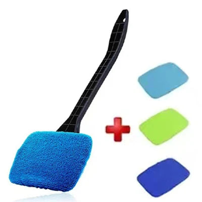 Car Window Cleaner Brush Kit with Long Handle, Windshield & Interior Auto Glass Cleaning Tool