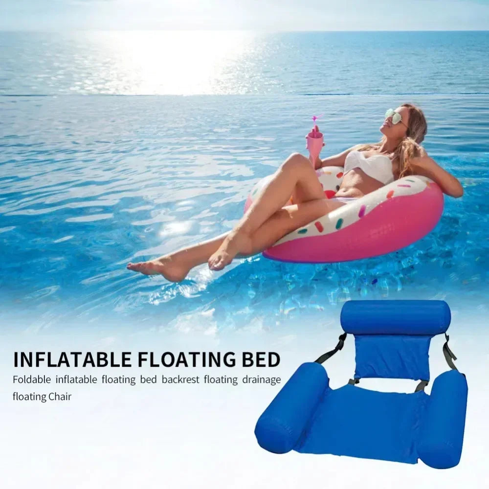 Foldable Floating Water Hammock Lounger, Inflatable Pool Mat & Recliner Bed Swimming Air Mattress