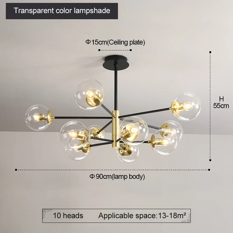 Modern Nordic Glass Ball LED Pendant Chandelier - Black Retro Vintage Loft Home Decor Lamp