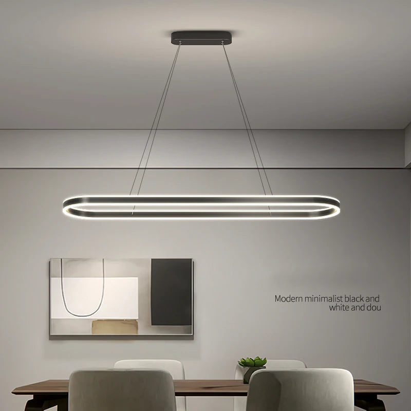 Modern White LED Chandelier Lights - Long Pendant Lamp for Living Room, Dining Room, Bedroom and Hall Decor