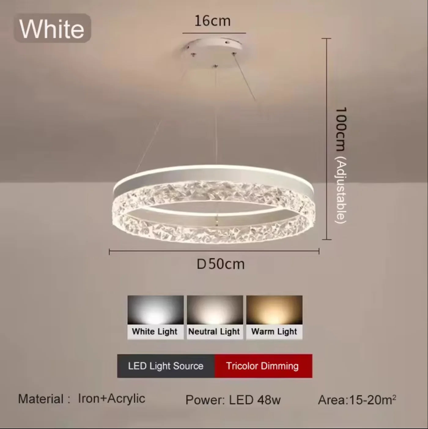 Simple Modern Ceiling Chandelier - Adjustable 3-Color LED Indoor Lighting for Living Room, Dining Room and Bedroom Decor