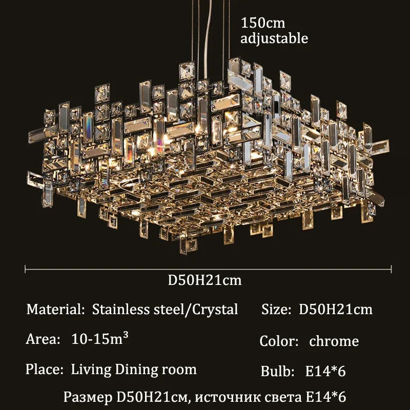 Luxury Chrome LED Crystal Chandelier for Home Villa Living & Dining Room Ceiling Pendant Lighting Fixture